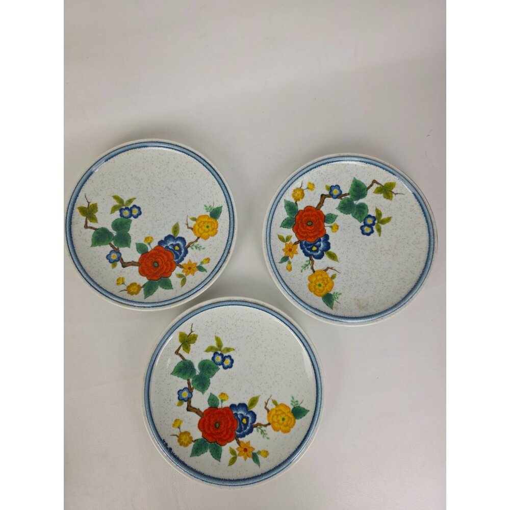 Vintage 70s Mikasa Dynasty Stoneware Floral Salad Plates Set Of 3 7.5", Japan